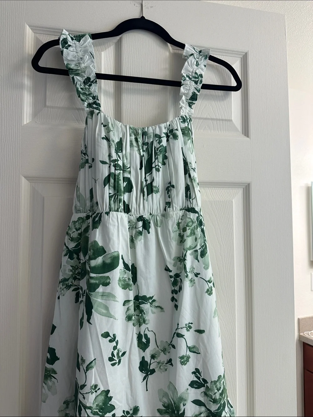 Abercrombie & Fitch White Sundress with Green Botanical Print and Front Tie